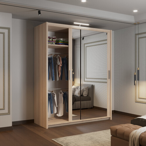 (180cm, Oak) Houston Sliding Mirrored Wardrobe 2