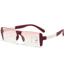 Progressive Reading Glasses 1.5X Red Rimless Bifocal Readers for Computer Use, Lightweight Design