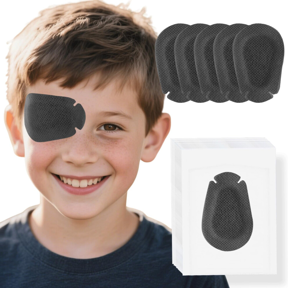 Black 20 Pcs Kids Eye Patch For Amblyopia, Disposable Breathable Latex Adhesive Eye Patches