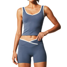 Women's Contrast Trim Workout Set 2 Piece Yoga Outfit-Gray L