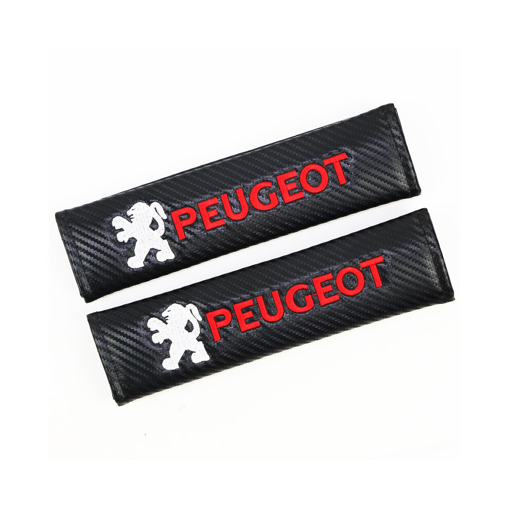 (Peugeot) Carbon Fiber Pattern Seat Belt Shoulder Pads Car Safety Strap Covers 2Pcs 4069369479984