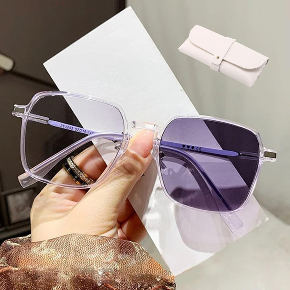 Purple Women's Photochromic Progressive Reading Glasses 1.5X Multifocal Square Sunglasses For Everyday Use