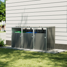 3 Bin Storage Shed Heavy-duty Galvanized Steel Outdoor Bin Store with Lift-up Lids & Lockable Doors