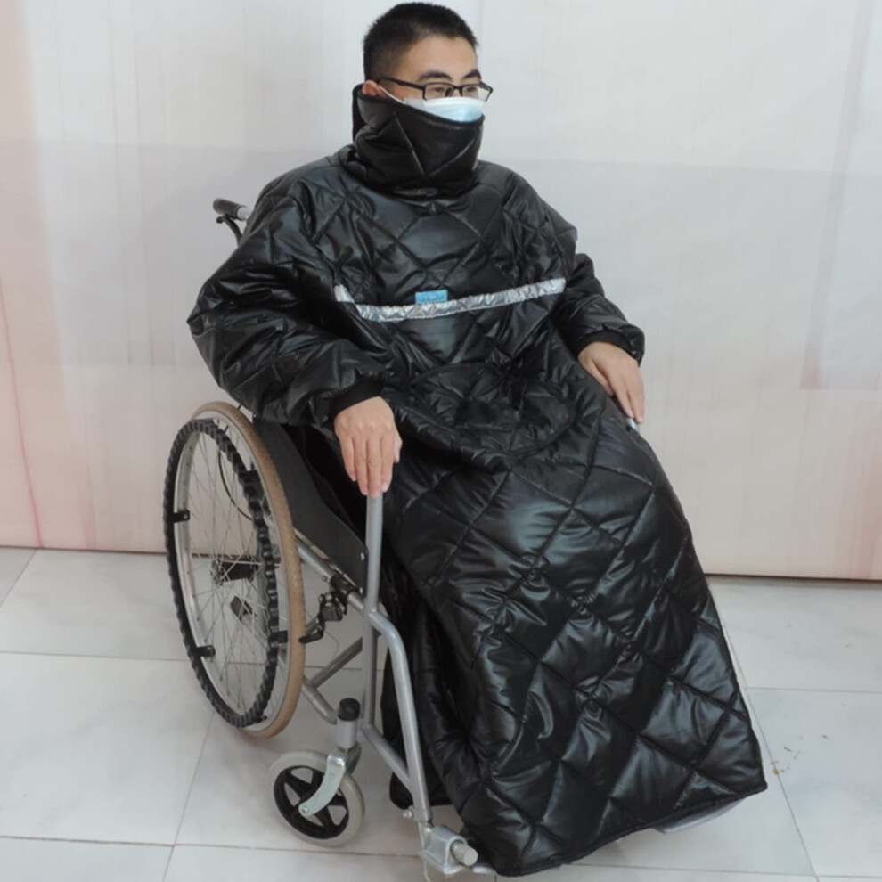 Black Waterproof Fleece Wheelchair Blanket With Fulllength Zipper, Winter Warm Cover For Elderly, M