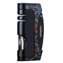 Windproof Refillable Torch Lighter with Adjustable Jet Flame and Cigar Punch TLBlack