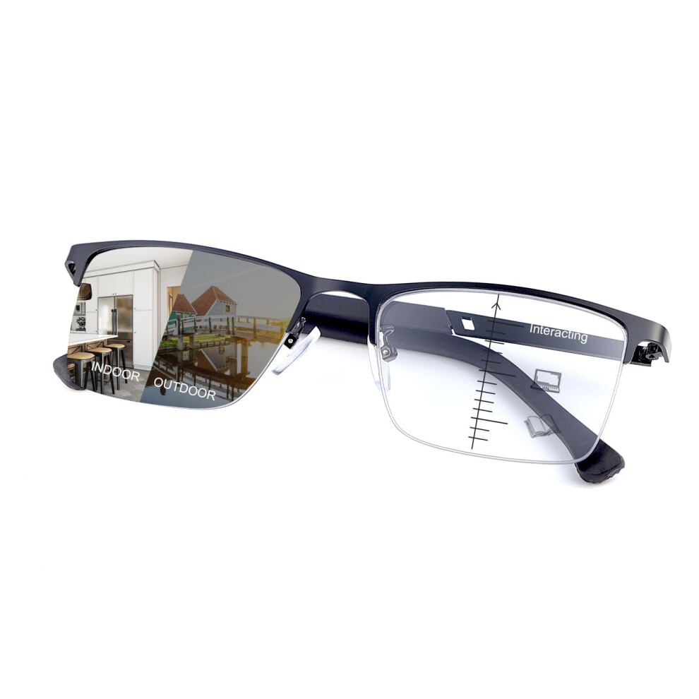 Blue/Light/Black Photochromic Progressive Reading Glasses 1.5X Blocking Uv Protection Frame For Men Women