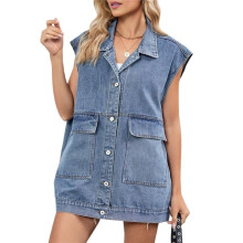 Gilet en Jean Sans Manches pour Femme avec Capuche Amovible Impression Du Drapeau National M