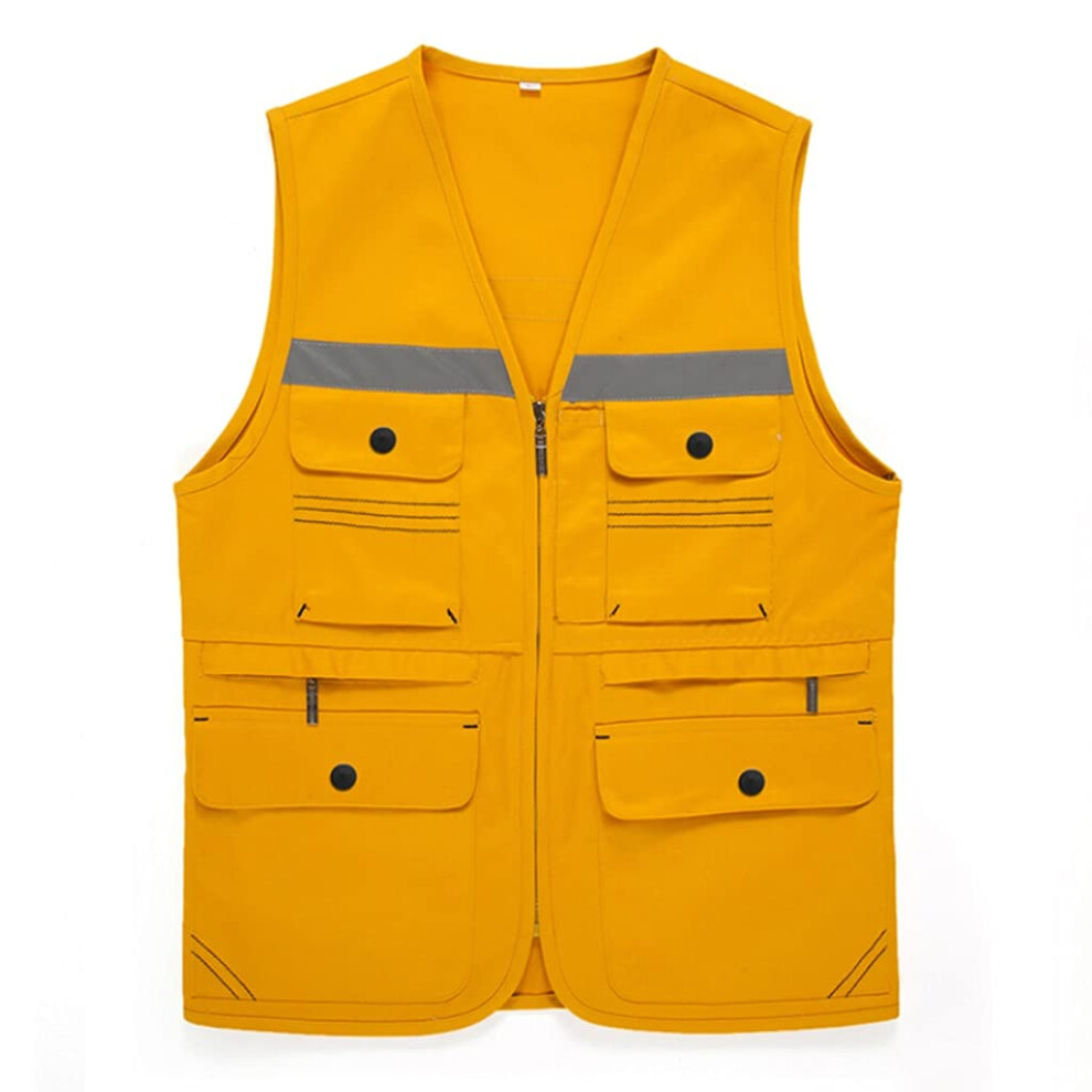 Reflective Safety Vest Yellow Xl, Visibility With 360 Reflective Strips, Zipper And Multi Pockets For Construction 9330225669128