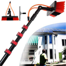 36FT Telescopic Water Fed Pole Kit with Dual Jet Brush and Squeegee, Long Reach Window and Solar Panel Cleaning Tool