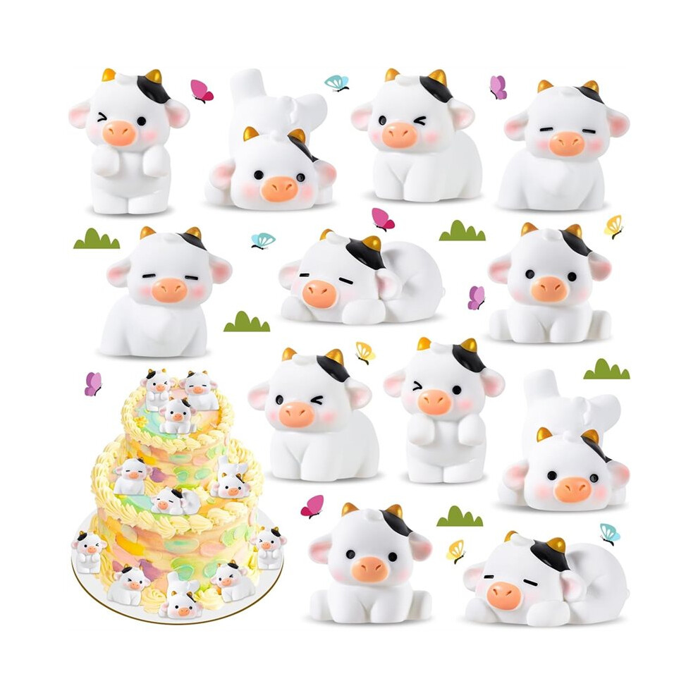 12 Pcs Cows, Resin Cows Figurines, Tiny Animals Miniature Figurines, Cute Cow Cupcake Toppers Fairy 4712339845028