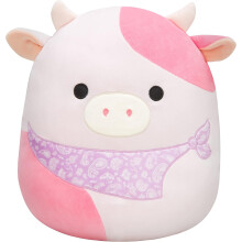 Tecido macio, ultramacio e de alta qualidade, o travesseiro de pelúcia Squishmallows Original em formato de vaca morango, com dimensões de 12 a 20