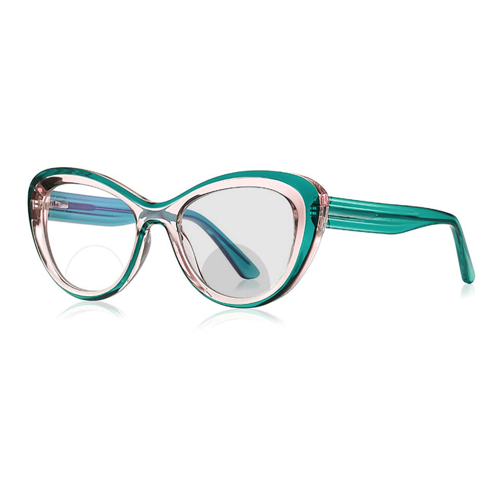 Green/Pink Photochromic Cat Eye Reading Glasses For Women +2.25 Bifocal Readers Lightweight Fashion Frame