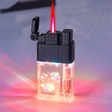 Transparent Butane Torch Lighter with Visible Fuel Window, Windproof Jet Flame, LED Light, Black