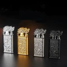 Dual Flame Butane Torch Lighter, Switchable Jet and Soft Flame, Windproof Refillable Metal Dragon Head Gift for Men