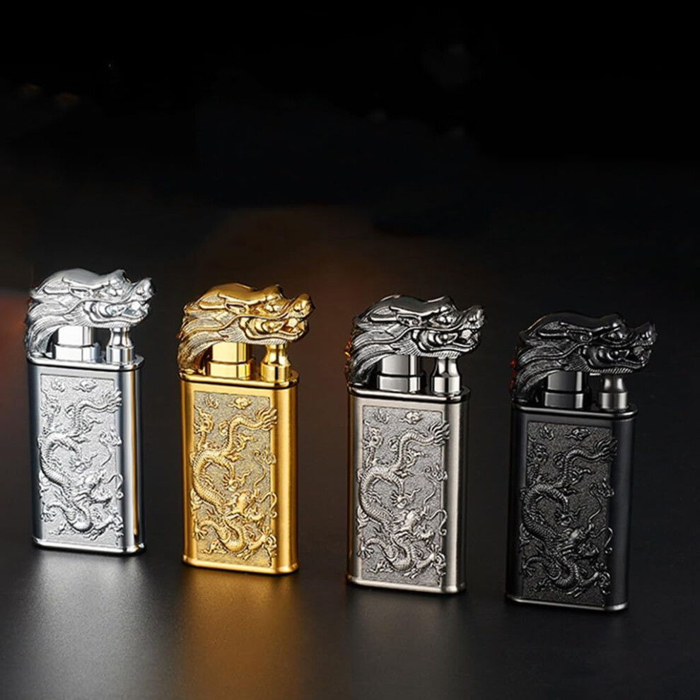 Dual Flame Butane Torch Lighter, Switchable Jet and Soft Flame, Windproof Refillable Metal Dragon Head Gift for Men