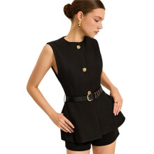 Blazer Sans Manches pour Femme - Gilet Tendance ĂtĂ© 2025, BoutonnĂ©, Costume D'Affaires, Gilet, VĂȘtements D'ExtĂ©rieur Noir XS