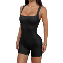 Combinaisons une Pièce pour Femmes, Body Court, Barboteuses D'Entraînement, Tenues D'Été, Gym, Yoga, Plage, Vêtements Tendance 2025 Noir L