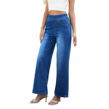 Pantalon Large en Jean  Taille pour Femme, Taille Haute, Amincissant, Multi-Poches, Coupe Droite, Ample, Décontracté Bleu Clair S