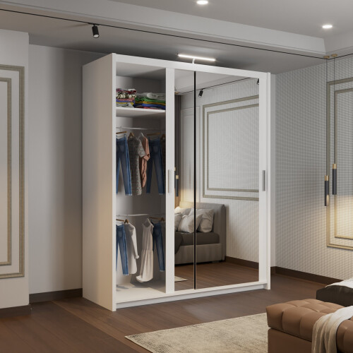 (180cm, White) Mirrored Sliding Door Wardrobe 2