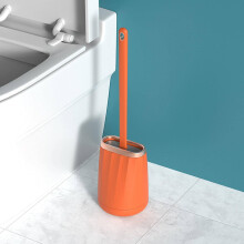 Toilet Brush with Holder, Flexible TPR Head and Long Handle, Space Saving Modern Cleaning Set