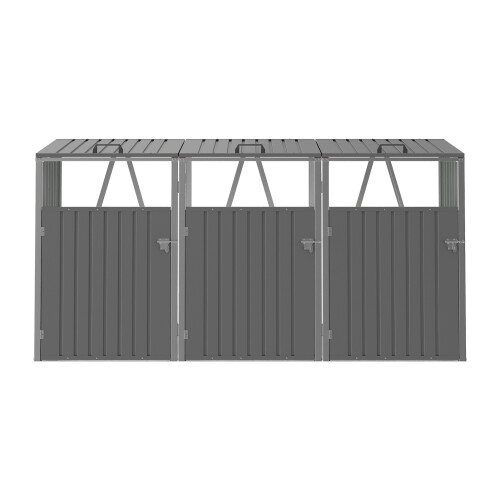 Garden Metal 3 Bin Storage Shed Garbage Can Storage, Grey 2