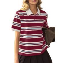 Chemises de Travail à Manches Courtes et Col en V pour Femme, Style Décontracté, Coupe Ajustée, Basique, Été 2025 Vin Rouge L
