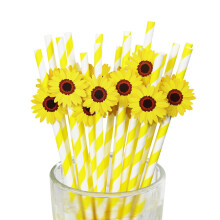 100PCS Sunflower Paper Straws for Party, Biodegradable Striped Yellow Drinking Straws Eco Friendly Disposable Decor