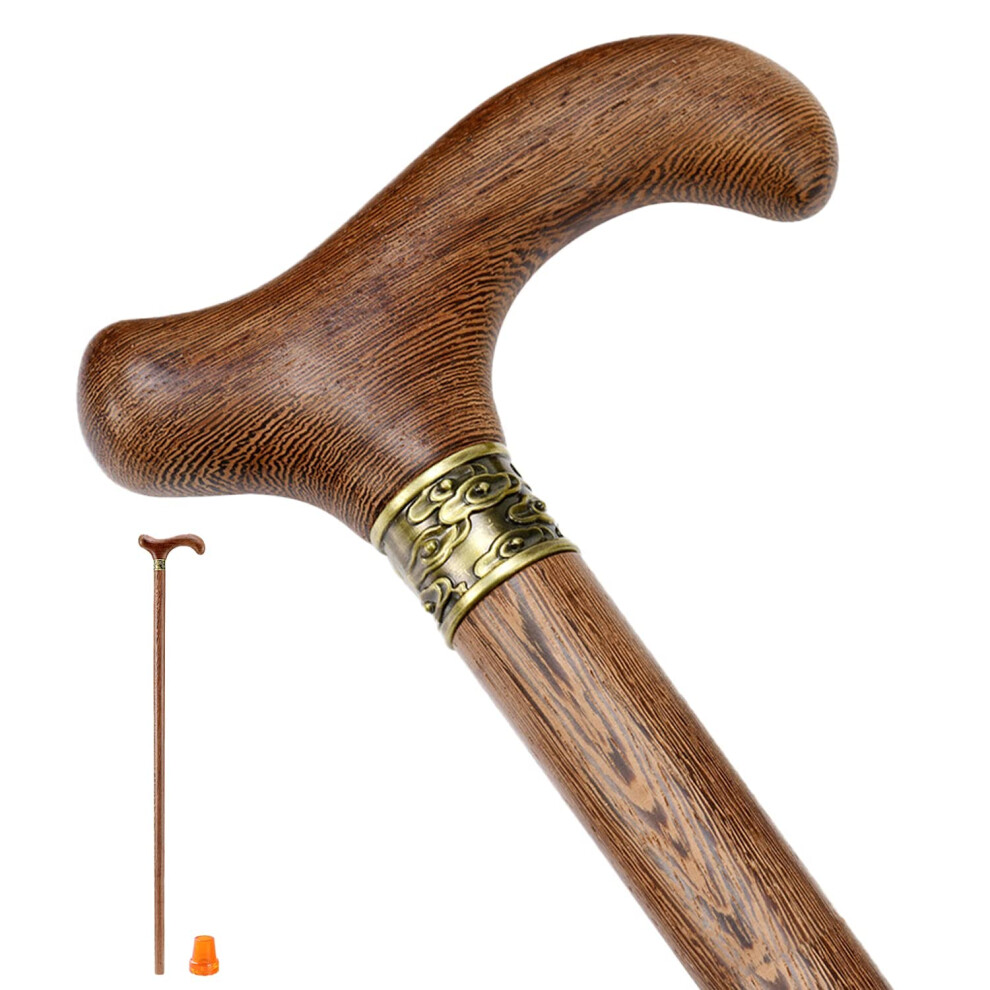 Ergonomic Hand Carved Wooden Walking Cane for Seniors, Lightweight Natural Wood Stick with Travel Bag