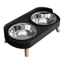Support de bol pour chien surélevé avec mangeoires pour la-Noir