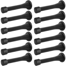 12 Pack Black Spring Door Stops, Flexible Spring with Low Mounted Black Rubber Bumper Tips