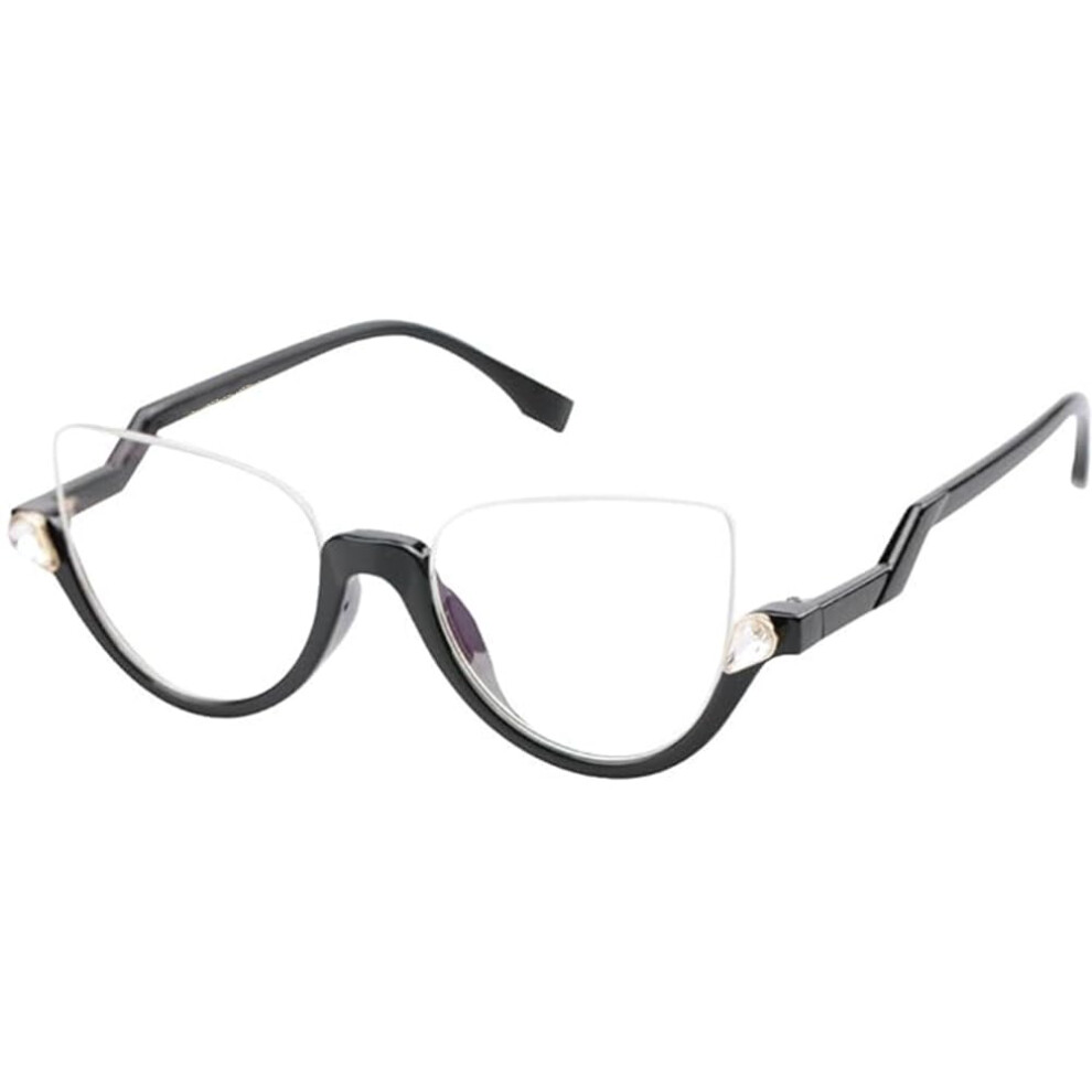 Women Reading Glasses +3.5 Black Cat Eye Half Rim Eyeglasses with Power Lens for Clear Vision