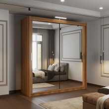 (180cm, Walnut) Houston Sliding Mirrored Wardrobe