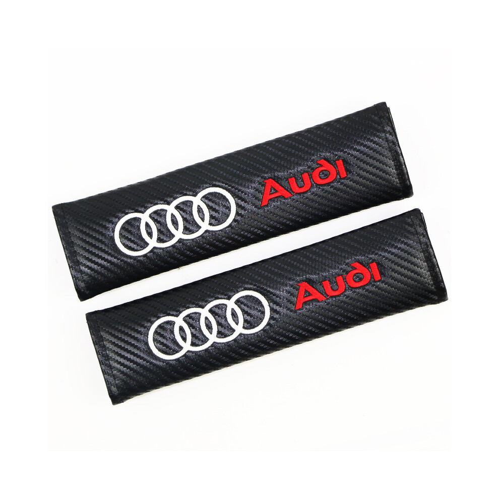 (Audi) Pair Carbon Fiber Look Car Seatbelt Shoulder Pads Safety Strap Protector 4069369480249