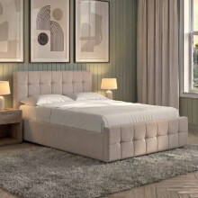 Double Linen Ottoman Bed Frame with Storage, Vida Designs Valentina, Upholstered Fabric Bed with Headboard, Beige, UKFR