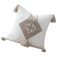 Cotton Linen Cushion Cover Square 45cm Tassels Design Tufted-01