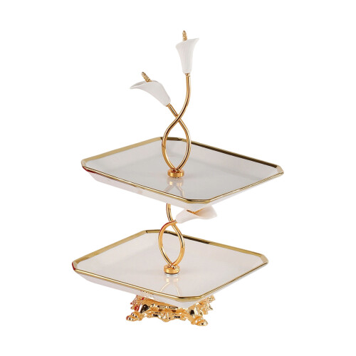 Ceramic Snacks Plate With Two Tiers Design Dessert-square
