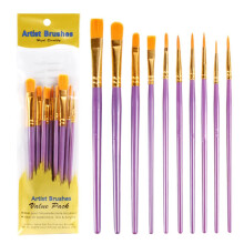 10 Pcs Paint Brush Set Nylon Hair Round Tip for Acrylic Oil Watercolor Face Nail Art Miniature Violet