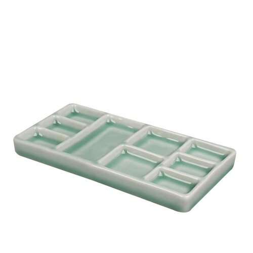 Rectangular Ceramic Paint Palette for Watercolor and Gouache, Durable Blue Tray for Precise Color Mixing
