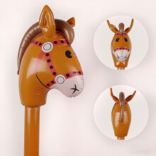 (Inflatable Horse Head Stick) Inflatable Horse Head Stick | Cute Brown PVC Party Decoration for Cowboy Themed Birthdays