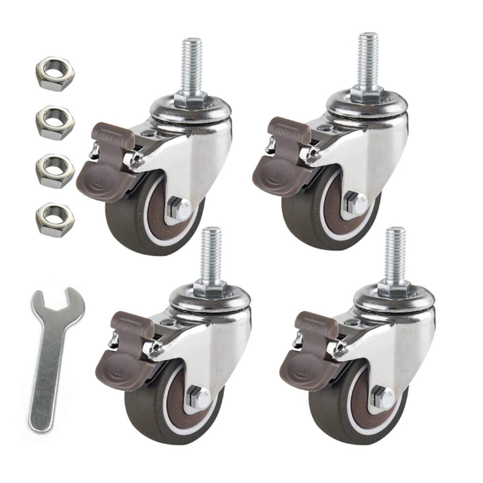 Furniture Casters Set Of 4 Grey Rubber 25Mm Swivel Threaded Stem Wheels For Baby Bed, FloorâFriendly NonâMarking Tires 9310869679707