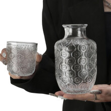 Set van 2 zware, grote glazen bekers met artistiek-Begonia