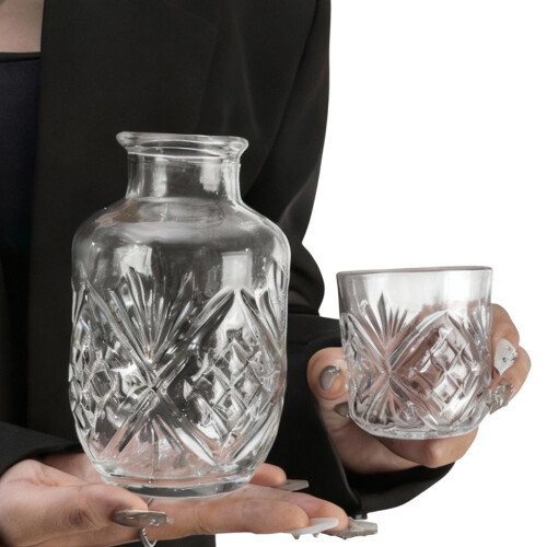 2-teilige Premium-Becher aus klarem, geprägtem Glas,-Eisblume