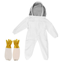 Kids Beekeeping Suit with Ventilated Protective Veil and Sheepskin Gloves, White Child Size M