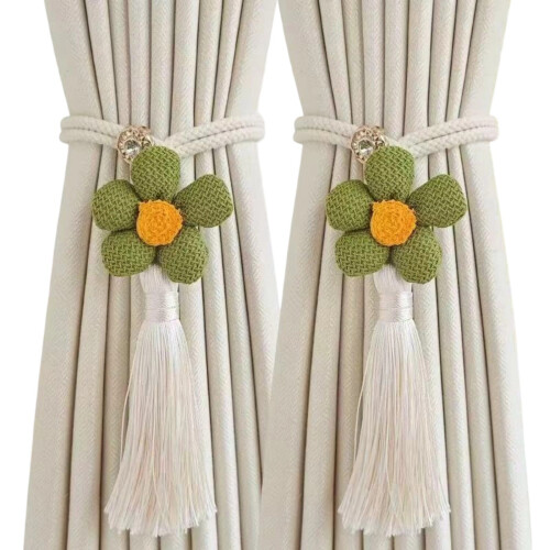 Embrasses de rideaux de fenêtre réglables, avec pompons à-Vert