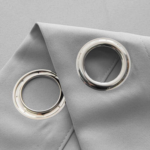 (SILVER. 66"x54") Thermal Blackout Eyelet Ring Top Curtains Pair + Tie Back 1