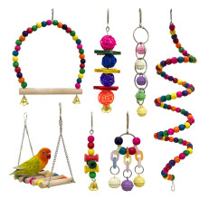 7pack Parrots Perches Stand Colorful Wooden Chewing Toy Climb