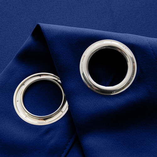 (NAVY, 46" Width x 54" Drop) Thermal Blackout Eyelet Ring Top Curtains Pair + Tie Back 2