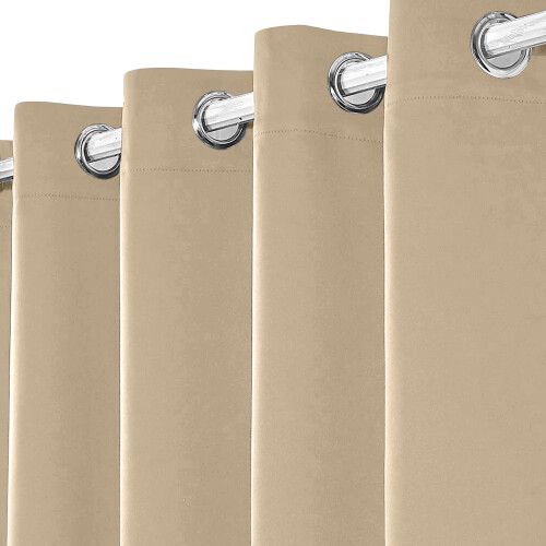 (CREAM, 66" Width x 54" Drop) Thermal Blackout Eyelet Ring Top Curtains Pair + Tie Back 1