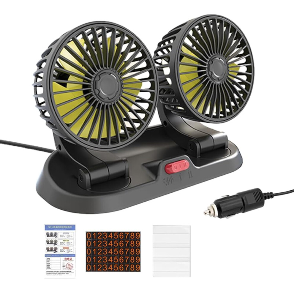 12V Dual Head Car Fan With 360 Rotation And 2Speed Adjustable Quiet Cooling For Suvs Trucks Cars 9310869636939