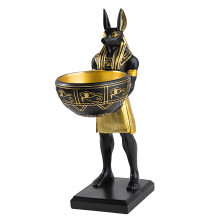 Elegant Anubis Resin Figure With Bowl Egyptian Mythological